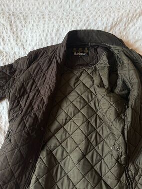 Barbour Quilted Jacket in Black Exterior and Olive Interior
